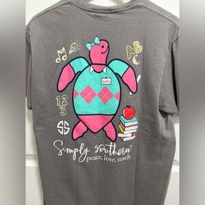 Simply Southern Peace, love, teach Turtle Tee - Gray and Pink